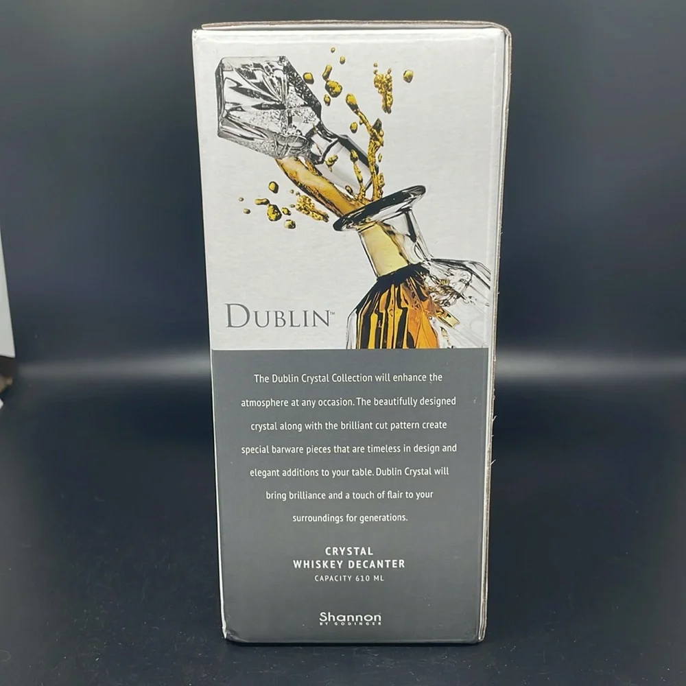 NWT Shannon by Godinger Dublin Collection Crystal Whiskey Decanter 610ml